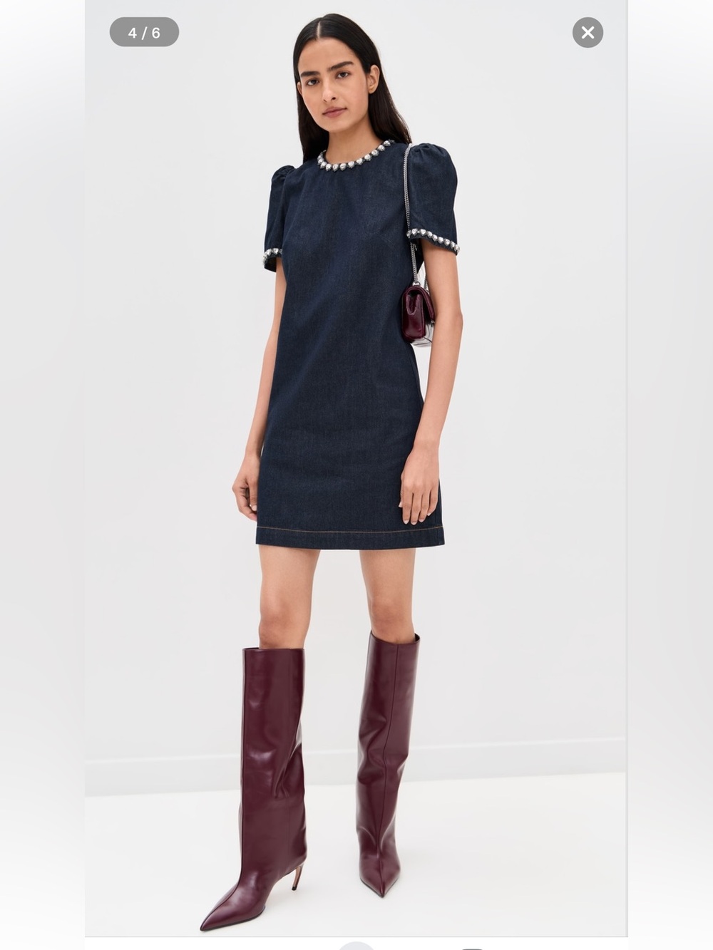 Embellished Denim Mini Dress with Jewel Trim - AU2/ US8 - BNWT